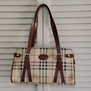 OFFERS ACCEPTED**Burberry Beige Plaid Shoulder Bag with Brown Leather Straps